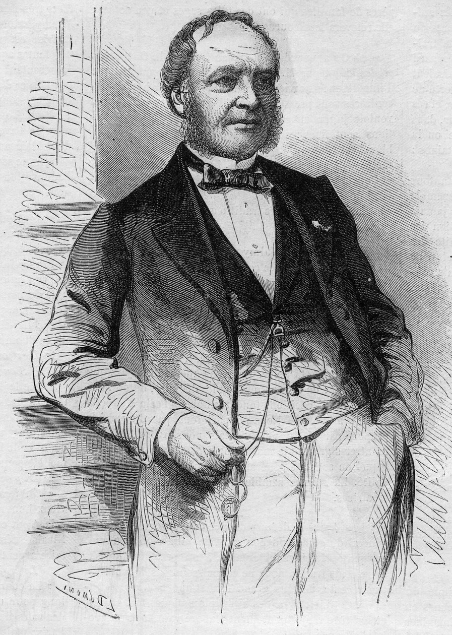Portrét Louis Christophe Francois Hachette (1800-1864), francouzský redaktor. Rytina v „“ Le Monde Illustré““ č. 383 ze dne 13. srpna 1864. od French School
