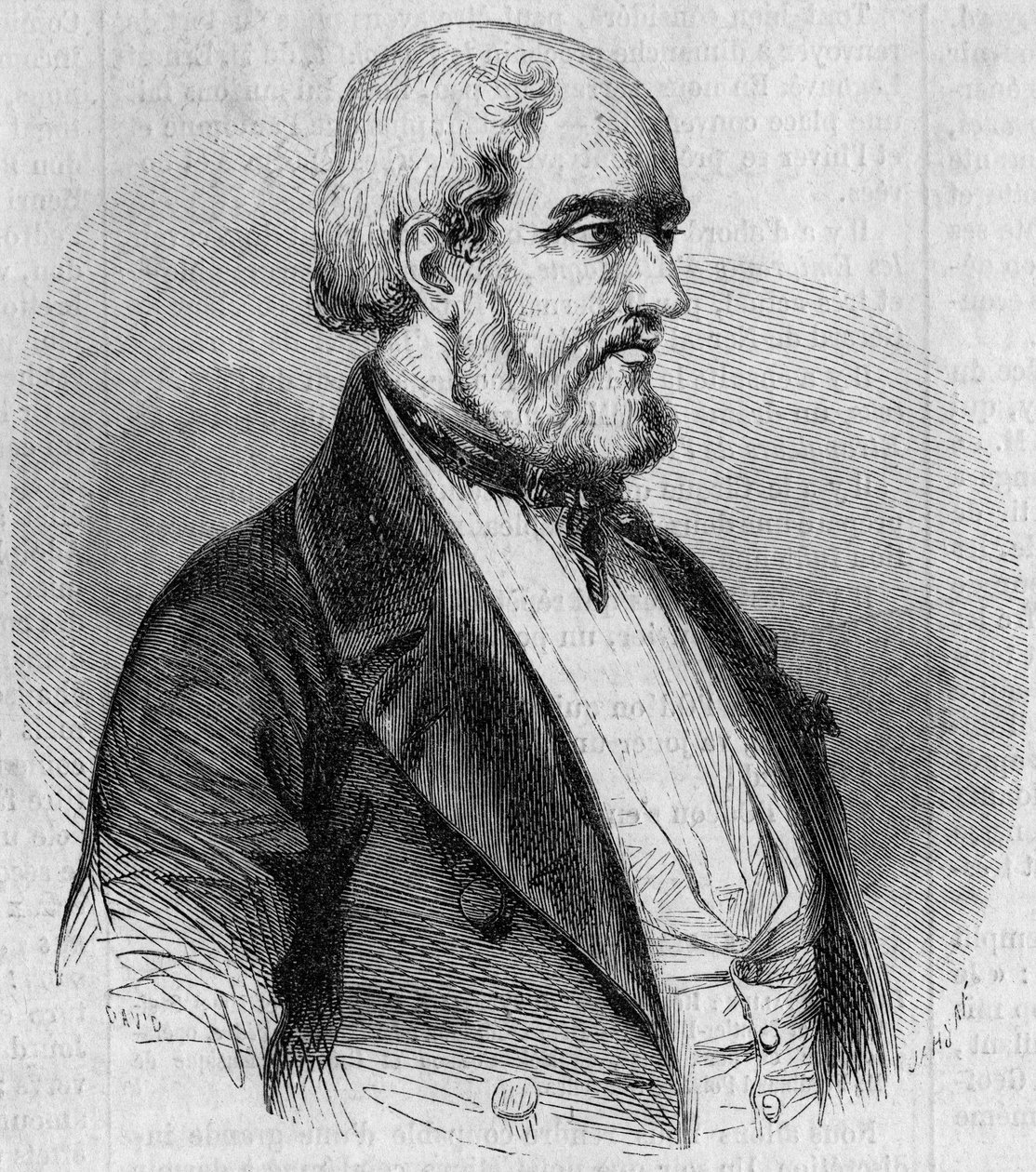 Portrét Louise Garneraye (1783-1857), francouzského námořníka, malíře a námořního historika. Rytina v „“ Le Monde Illustré““ č. 26 z 10. října od French School