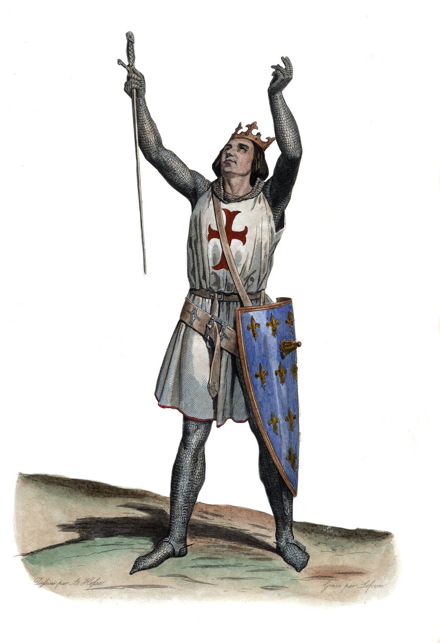 Portrét Ludvíka IX. Francouzského (Saint Louis) (1214-1270), francouzského krále. ilustrace z „“The French Plutarch”” od Edmonda Mennecheta od French School