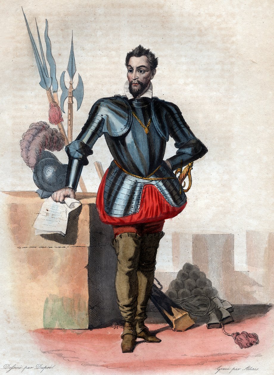 Portrét Ludvíka I. de Bourbon, prince z Conde (1530-1569), hugenotského vůdce a generála. od French School