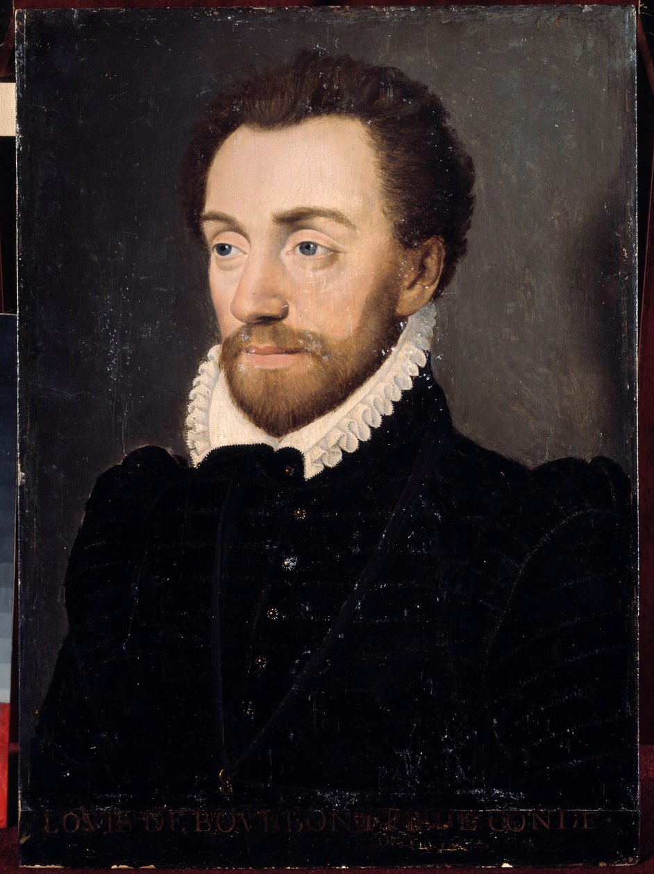 Portrét Ludvíka I. Bourbonského, prvního prince z Conde (Bourbon-Conde) (1530-1569) v roce 1561. Obraz francouzské školy 16. století. Ztlumit. 032x0,23m. Versailles, zámky Versailles a Trianon od French School