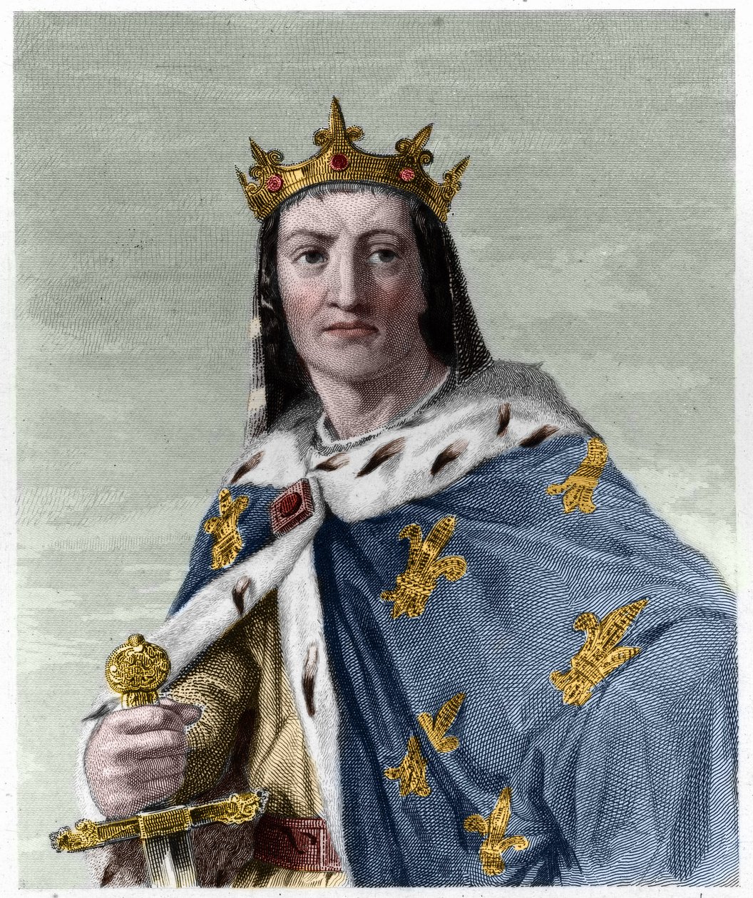 Portrét Ludvíka VIII. (1187 - 1226), krále Francie - v „“ Histoire des Francais““ od Lavallee, rytina, sd. od French School