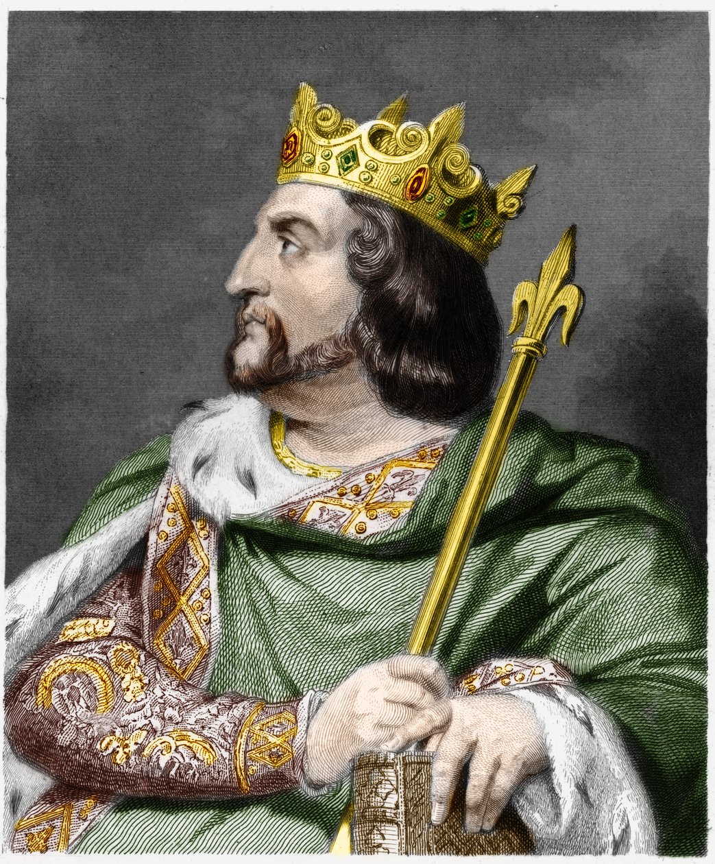 Portrét Ludvíka VI. le Gros (1081 - 1137), krále Francie - v „“ Histoire des Francais““ od Lavallee, rytina, sd. od French School