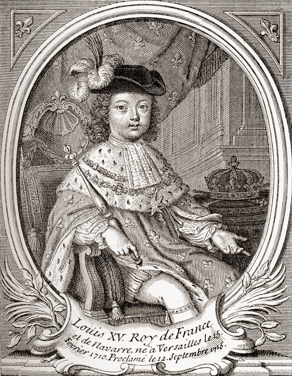 Portrét Ludvíka XV. jako dítě, 1710 1774. Bourbonský panovník, který vládl jako král Francie a Navarry. Z Les Heures Libres vydané v roce 1908. od French School