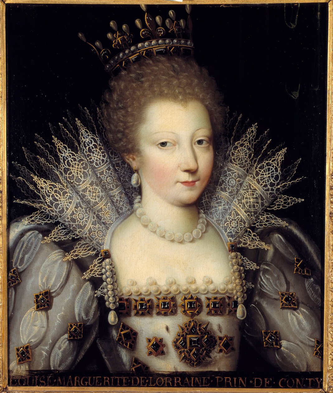 Portrét Louise Marguerite de Lorraine, princezny z Conti, malířství francouzské školy 17. století. Rozměr 0,57 x 0,47 m Chantilly, Musee Conde od French School