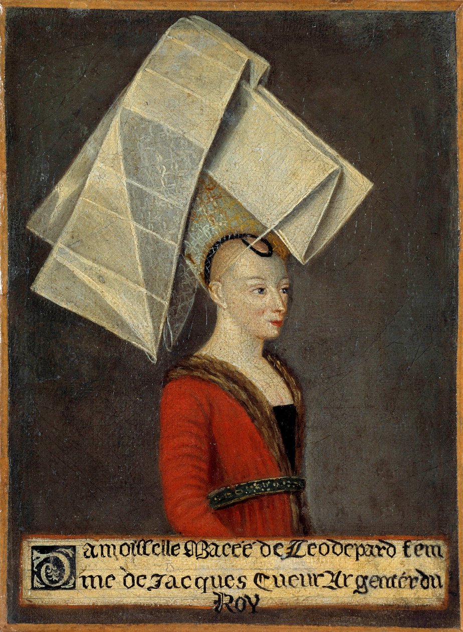 Portrét Macee de Leodepard (Leodepart) manželky francouzského obchodníka Jacquese Coeura (1395-1456) Obraz Francouzské školy. 15. století. Bourges, Musee du Berry - Portrét Macee Leodeparda (Leodepart), manželky francouzského obchodníka Jacquese Coeura (13 od French School