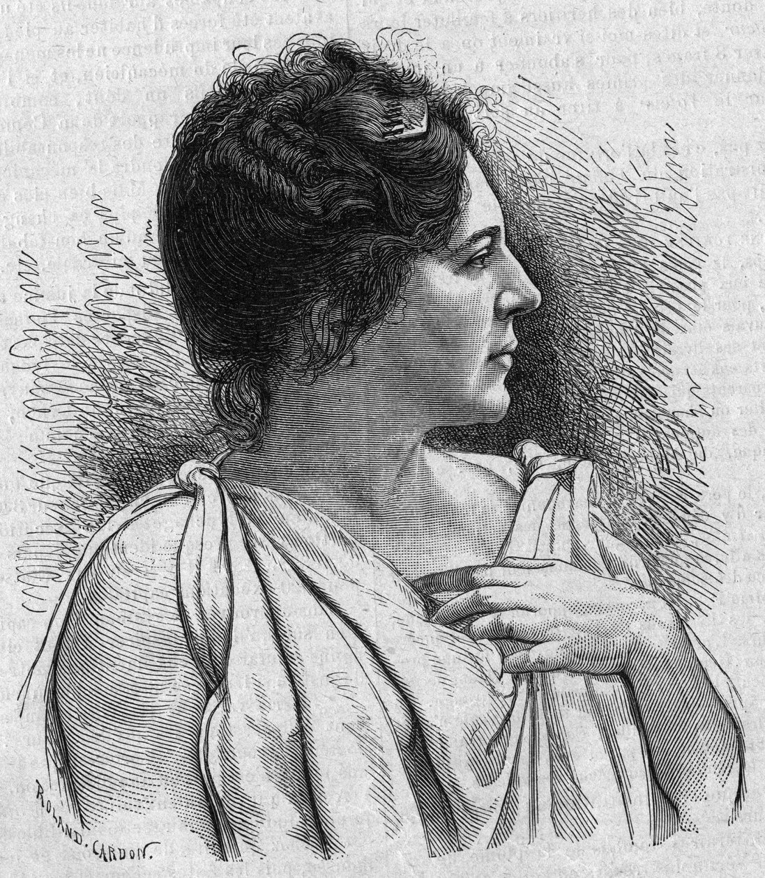 Portrét Madame Agar (Marie Leonide Charvin, dit) (1836-1891), francouzský komik. Rytina v „La gazette du dimanche““ z 21. listopadu 1895. od French School