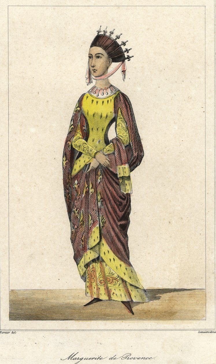 Portrét Marguerite de Provence (1221 - 1295), francouzské královny, manželky Ludvíka IX. Rytina 19. století. od French School