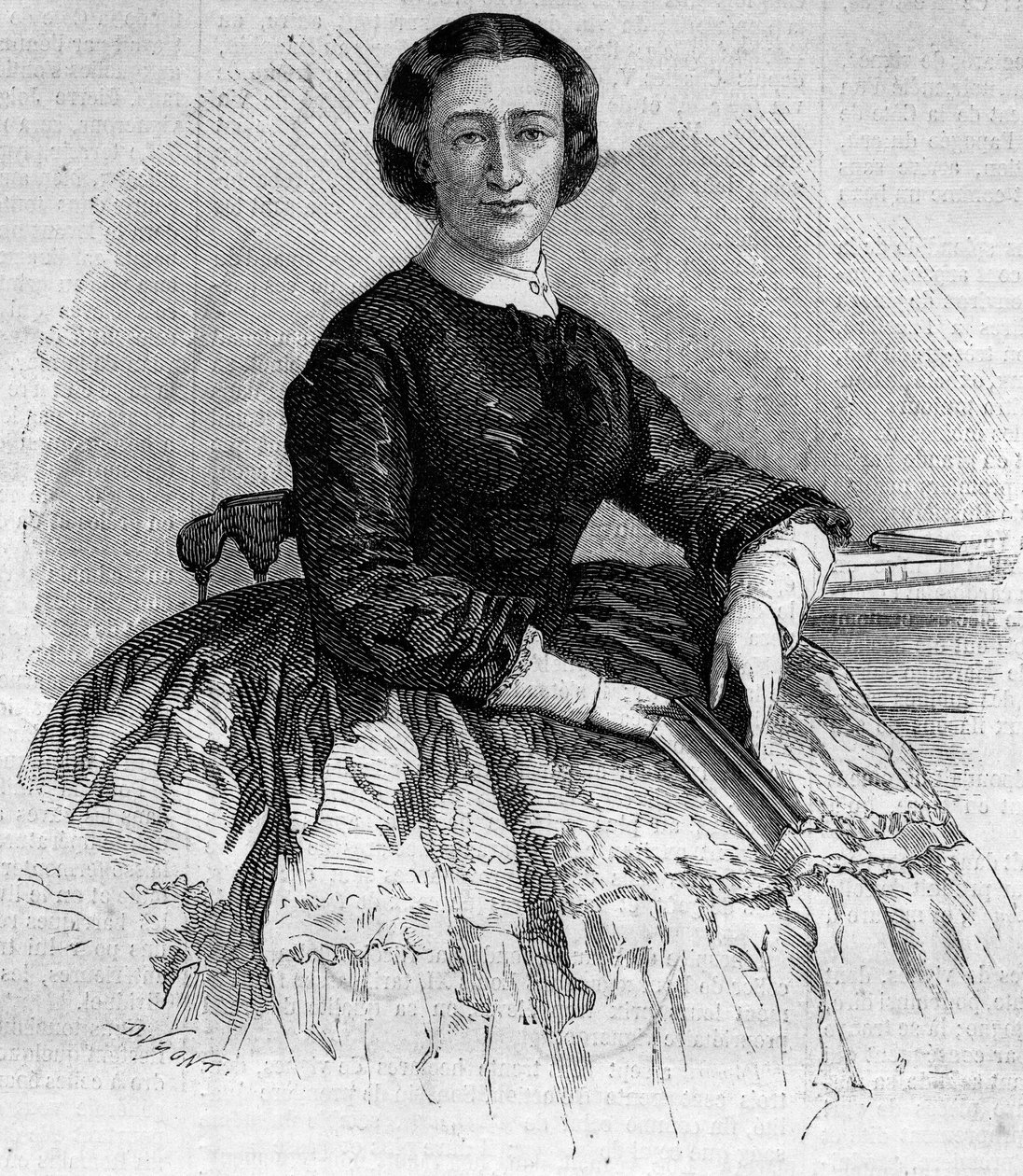 Portrét Marie Franciscy de Sales (1825-1860), vévodkyně z Alby a sestry francouzského impressa Eugenie de Montijo. Rytina v „“ Le Monde Illustré““ č. 180 z 22. září 1860. od French School