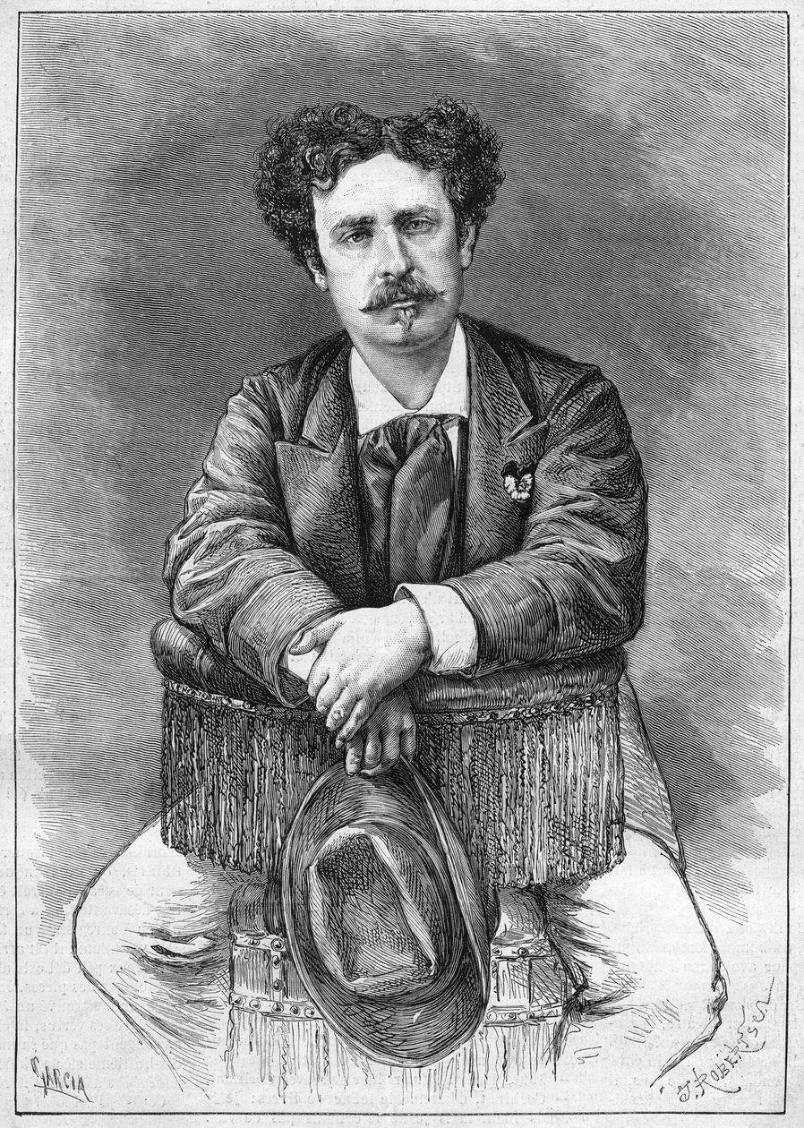 Portrét Mariana Fortunyho (1838-1874), španělského malíře. Rytina v „“ Le Monde Illustré““ č. 921 z 5. prosince 1874. od French School