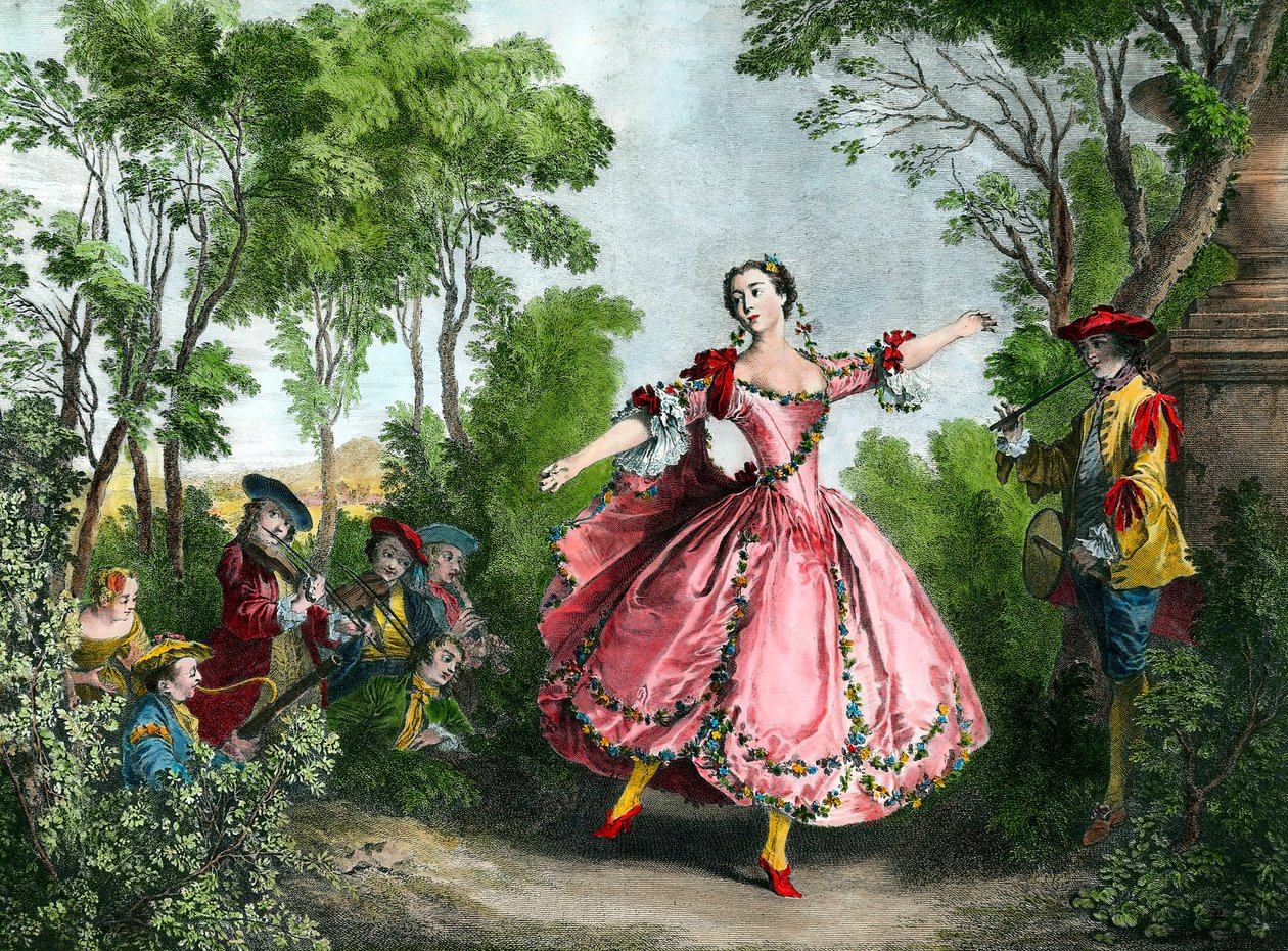 Portrét Marie Anny de Cupius de Camargo dit La Camargo (1710-1770) tanečnice Rytina Paříže 18. století. Knihovna Muzeum opery od French School