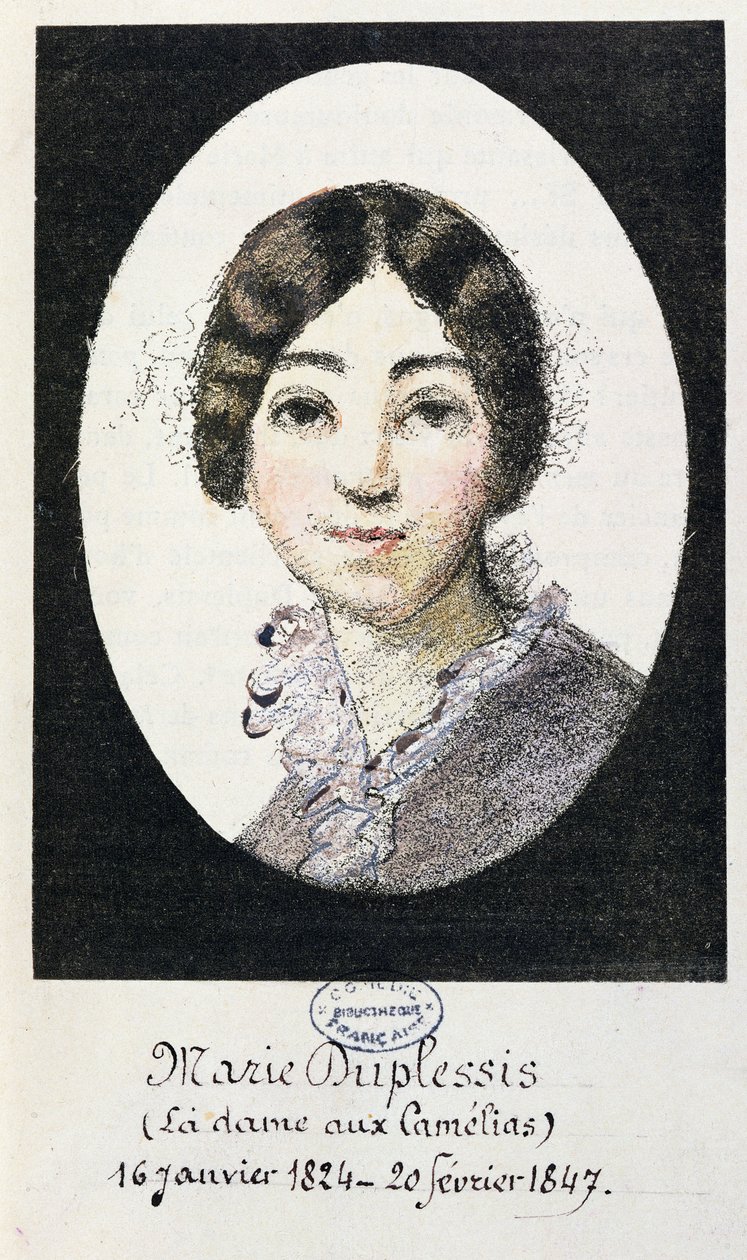 Portrét Marie Duplessis (1824-1847), také známý jako La Dame aux Camelias, 1847 od French School