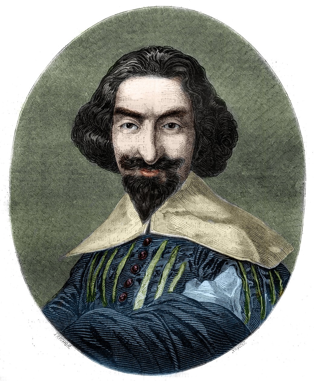 Portrét Miguela de Cervantes Saavedra (1547-1616), španělského spisovatele. Rytina z roku 1852 z obrazu Velasqueze. od French School