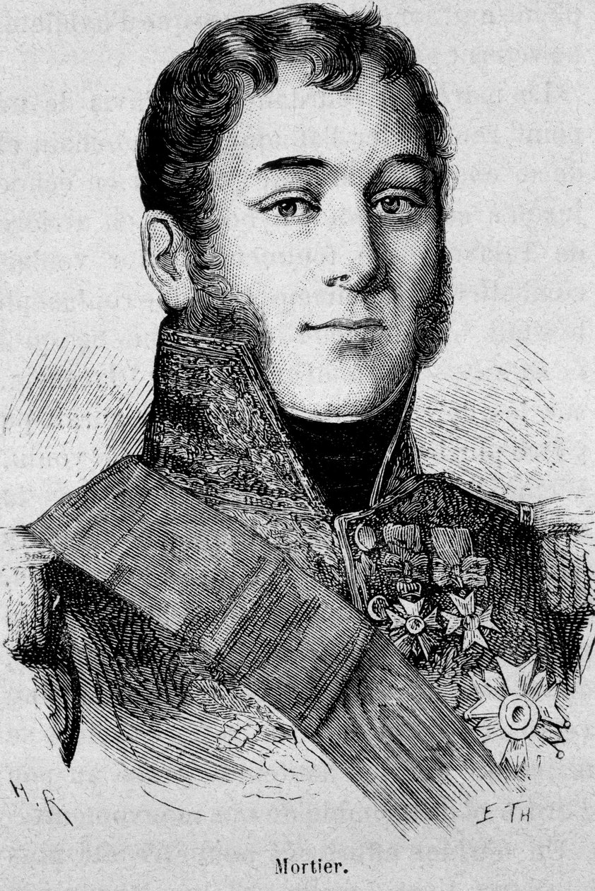 Portrét Mortiera, vévody z Trevisa (1768 - 1835), maršála Francie, zabitého při útoku Fieschi - v „Dějinách Francie“ od Henriho Martina od French School