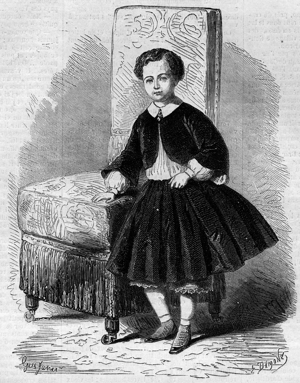 Portrét Napoleona Eugena Ludvíka Jean Joseph Bonaparte (1856-1879), známý jako princ Imperial, syn Napoleona III. Rytina v „“ Le Monde Illustré““ č. 137 z 26. listopadu od French School