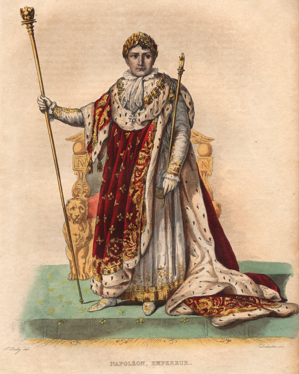 Portrét Napoleona I. (Napoleon Bonaparte) (1769-1821), císaře Francouzů, v císařském rouchu. od French School