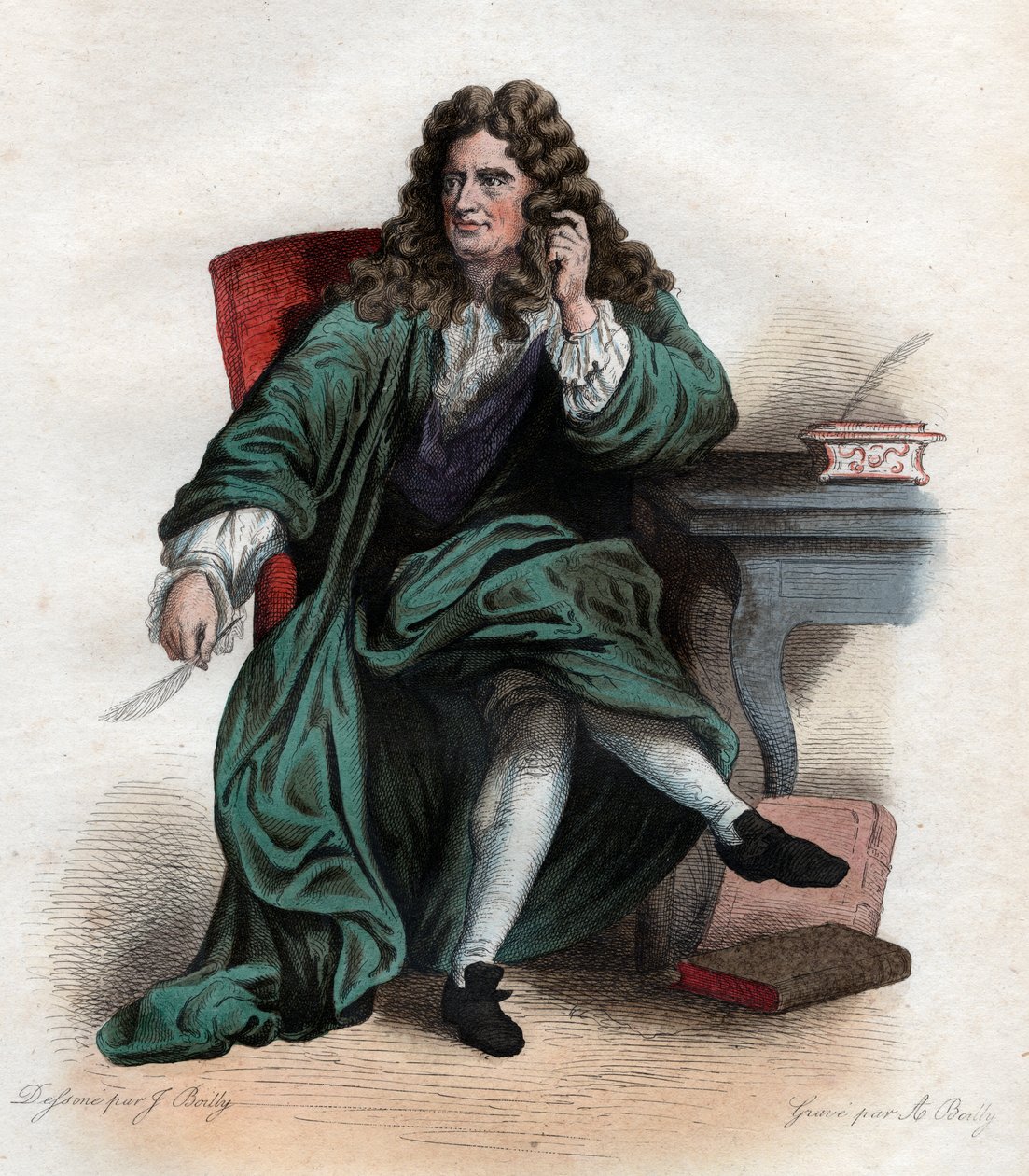 Portrét Nicolase Boileaua Despreauxe (1636-1711), francouzského básníka a kritika. od French School