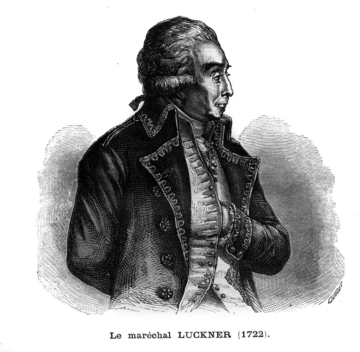 Portrét Nicolase Lucknera (1722-1794), francouzského vojáka německého původu. Rytina v „Les Illustrations De L