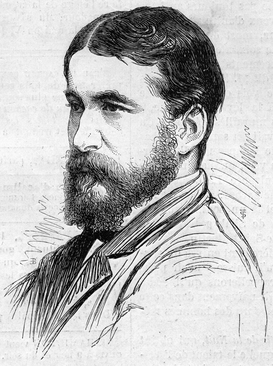 Portrét Normana Lockyera (1836-1920), anglického astronoma, dispečera metody pozorování slunečních protuberancí. Rytina v „“ Le Monde Illustré““ č. 911 z 26. září od French School
