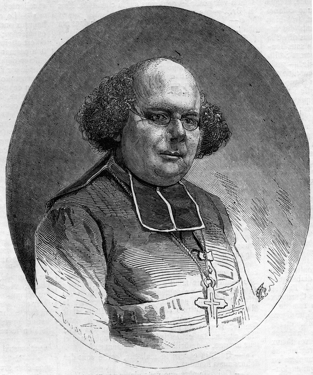 Portrét Patrice Cruice (1815-1866), biskupa z Marseille v letech 1861 až 1865. Rytina v „“ Le Monde Illustré““ č. 232 z 21. září od French School