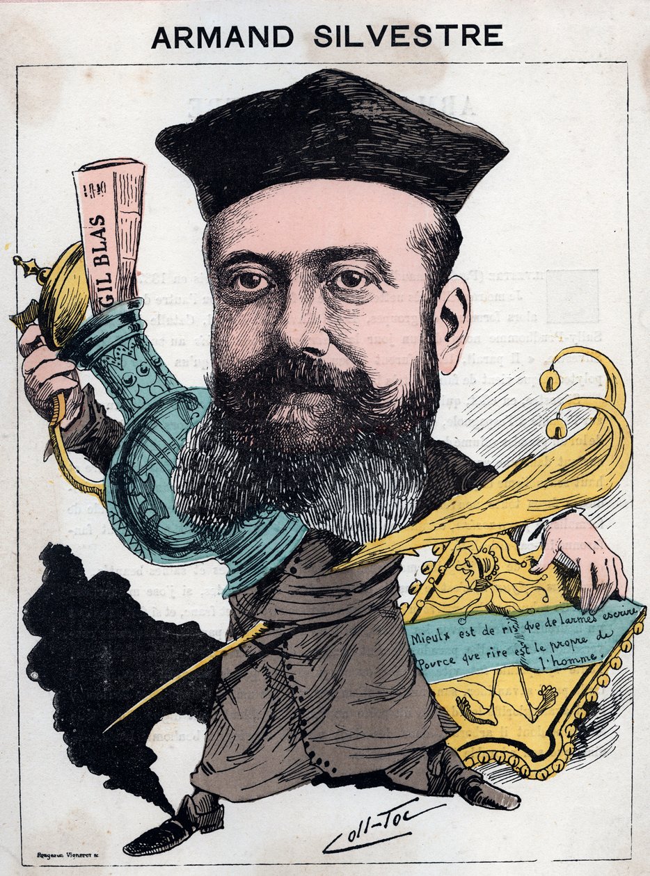 Portrét Paula Armanda (Paul-Armand) Silvestre (1837-1901), francouzský básník - karikatura od jiných (Collignon a Tocqueville) v „“Les Hommes d