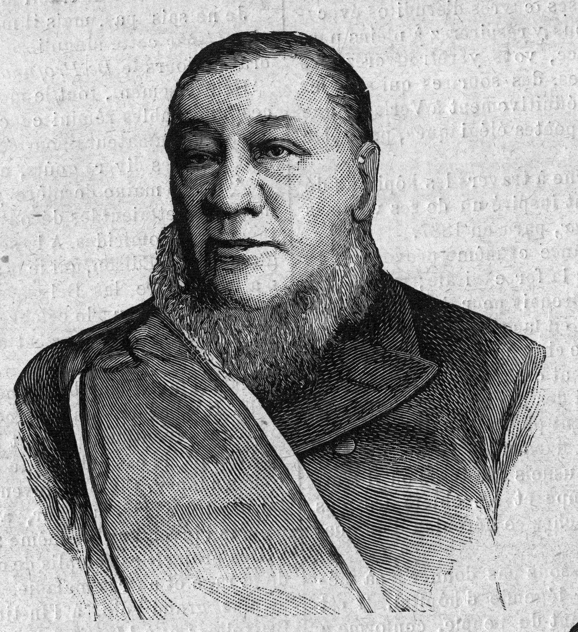 Portrét Paula Krugera (Stephanus Johannes Paulus Kruger) (1825-1904), prezidenta Transvaalské republiky Jižní Afriky. Rytina v „La gazette du dimanche““ z 16. ledna od French School