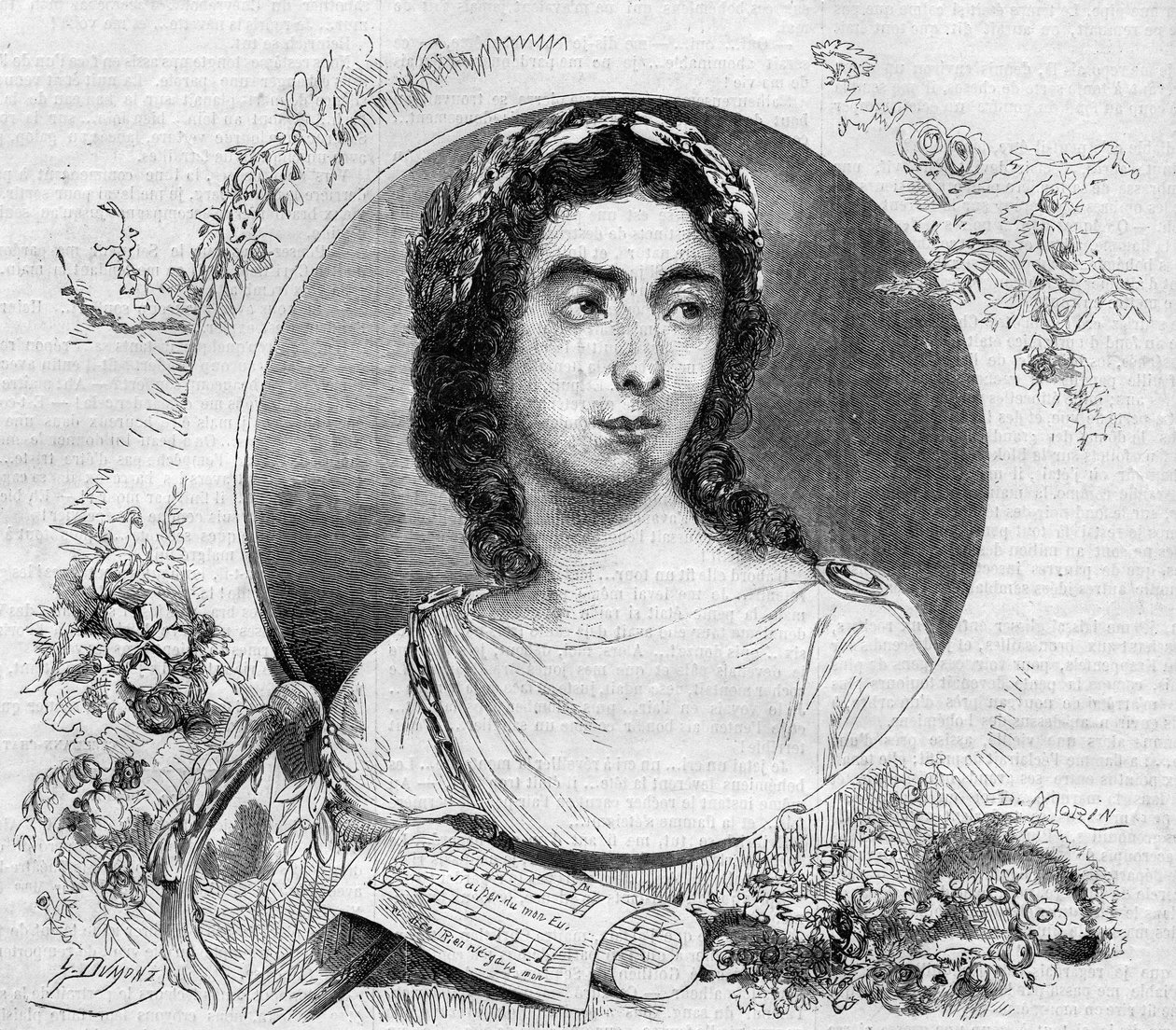 Portrét Pauline Viardotové (1821-1910), francouzské zpěvačky, v opeře „“ Orphee““ německého skladatele Cristopha Willibalda von Glucka (1714-1787). Rytina v „“ Le Monde Illustré““ č. 137 z 26. listopadu od French School