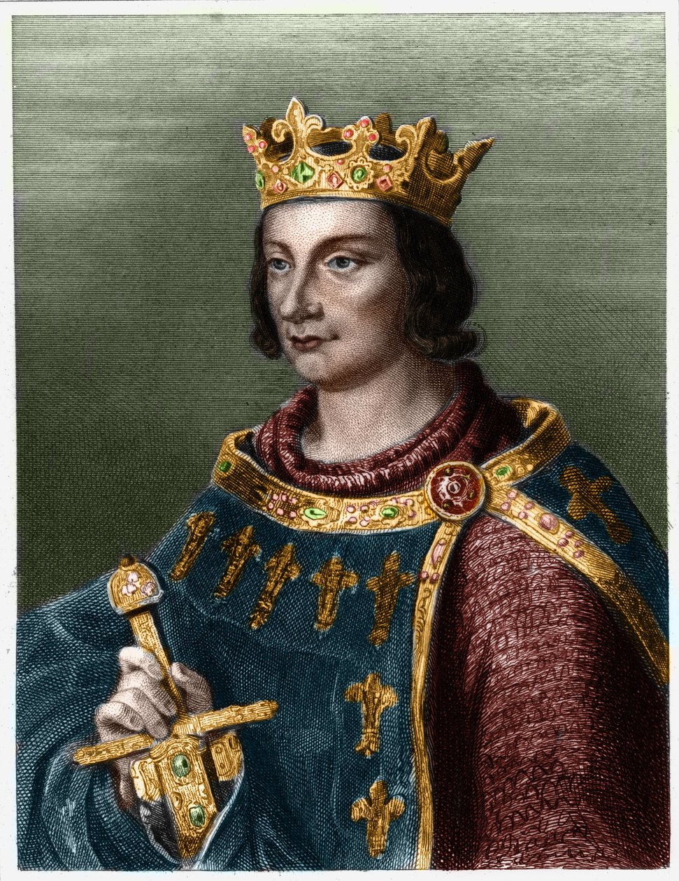 Portrét Filipa III. z Francie, známého jako Philippe le Hardi (1245-1285) (dynastie Kapetovců).- v „“ Histoire des Francais““ od Lavallee, rytina, sd. od French School