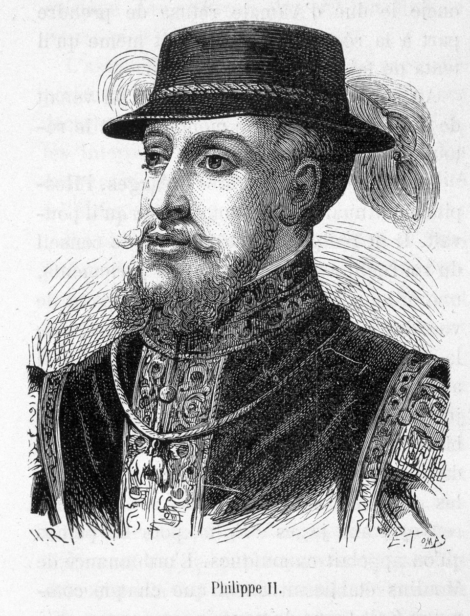 Portrét Filipa II. (Philippe-Auguste) - v „“Dějinách Francie“ od Henriho Martina od French School