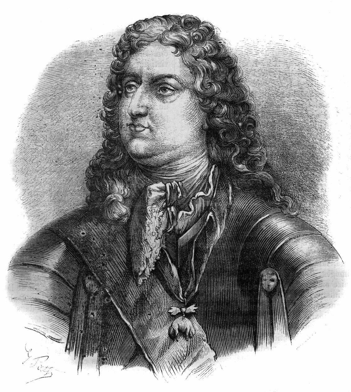 Portrét Filipa II vévody z Orleansu (1674-1723), známého jako regent. Rytina v „Historie papežů-králů-královen a císařů v průběhu staletí““ od Maurice Lachatre od French School
