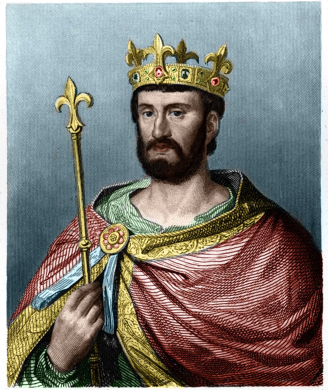 Portrét Filipa I. (1060 - 1108), krále Francie - v „“ Histoire des Francais““ od Lavallee, rytina, sd. od French School