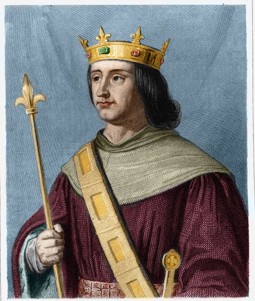 Portrét Filipa VI. de Valois (1294 - 1350), krále Francie - v „“ Histoire des Francais““ od Lavallee, rytina, sd. od French School