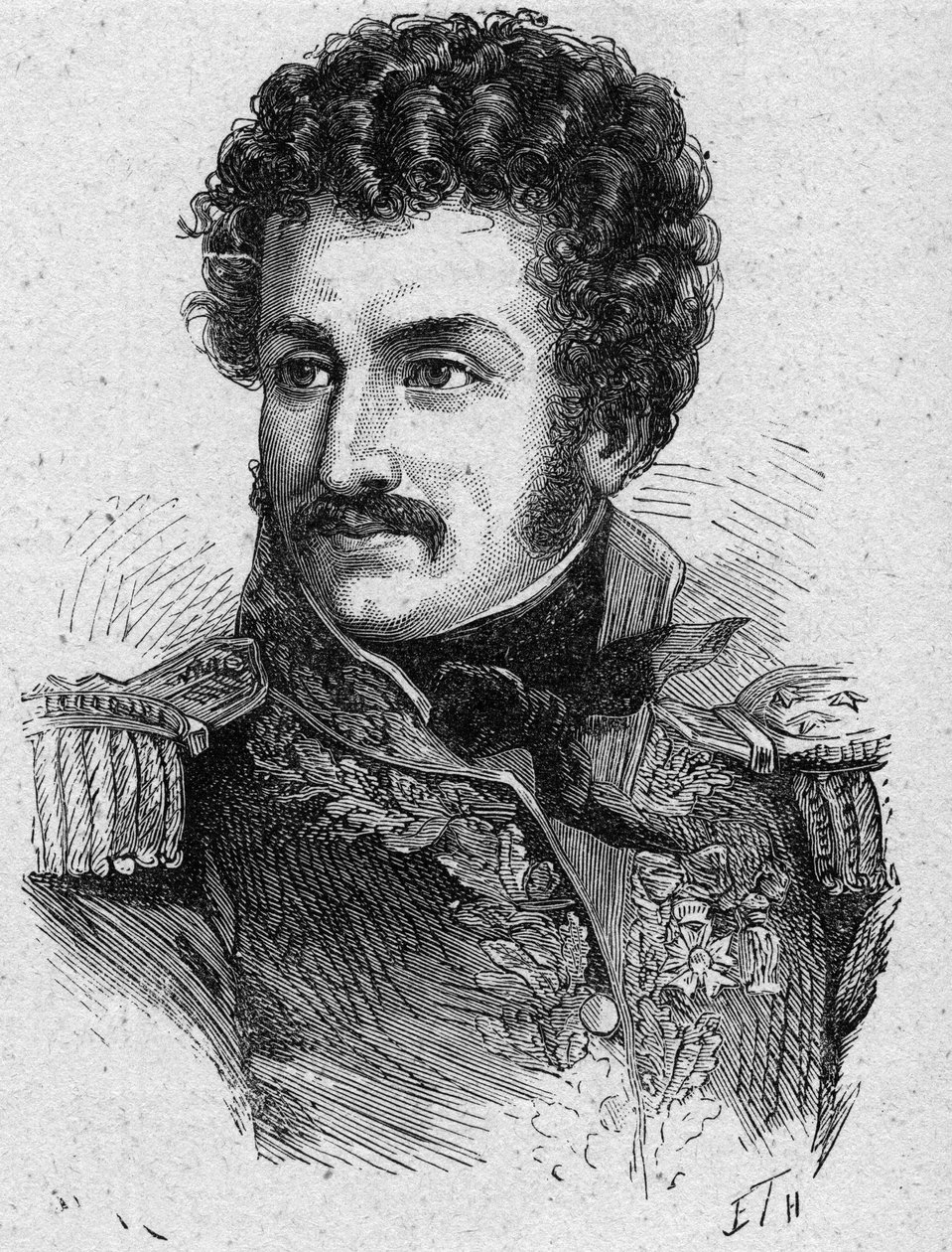 Portrét Pierre Yriex (Pierre Yrieix) Daumesnil (1776-1832), francouzský generál během prvního císařství a restaurování - rytina z roku 1889 - soukromá sbírka od French School