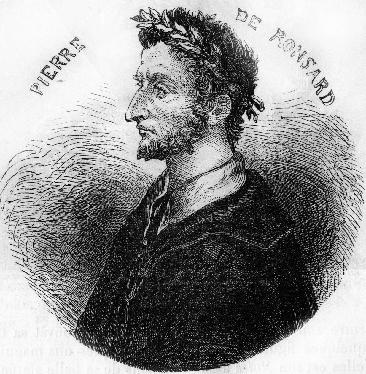 Portrét Pierre de Ronsard, básník (1524-1585). V ""Populární historie Francie"", nd. kolem 1885. Rytina. od French School