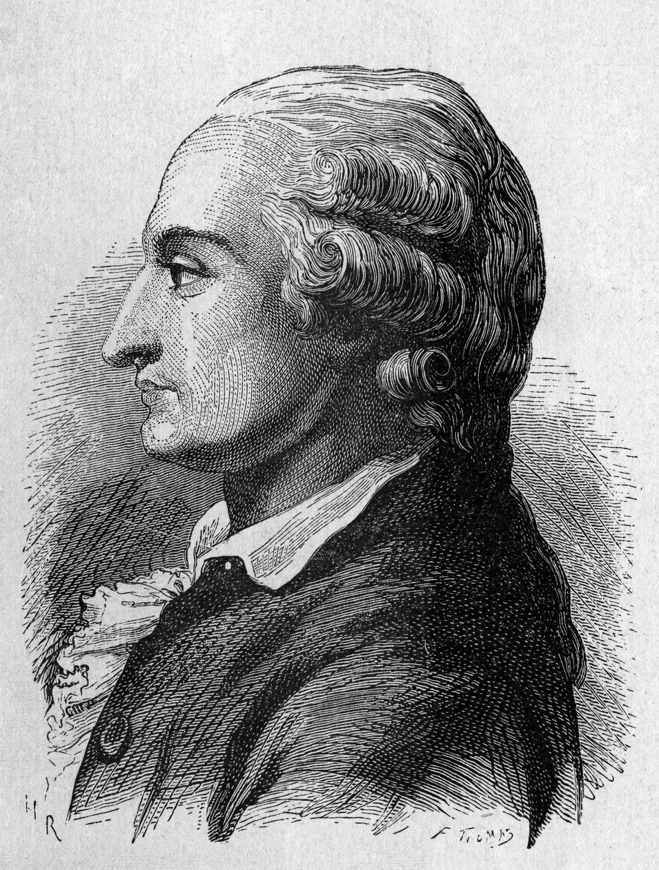 Portrét Pilâtre de Rozier (1756 - 1785), francouzského fyzika a aeronautika (první cesta horkovzdušným balónem) - v „Album de la Science; věhlasní vědci; Velké objevy “”” 1896. od French School