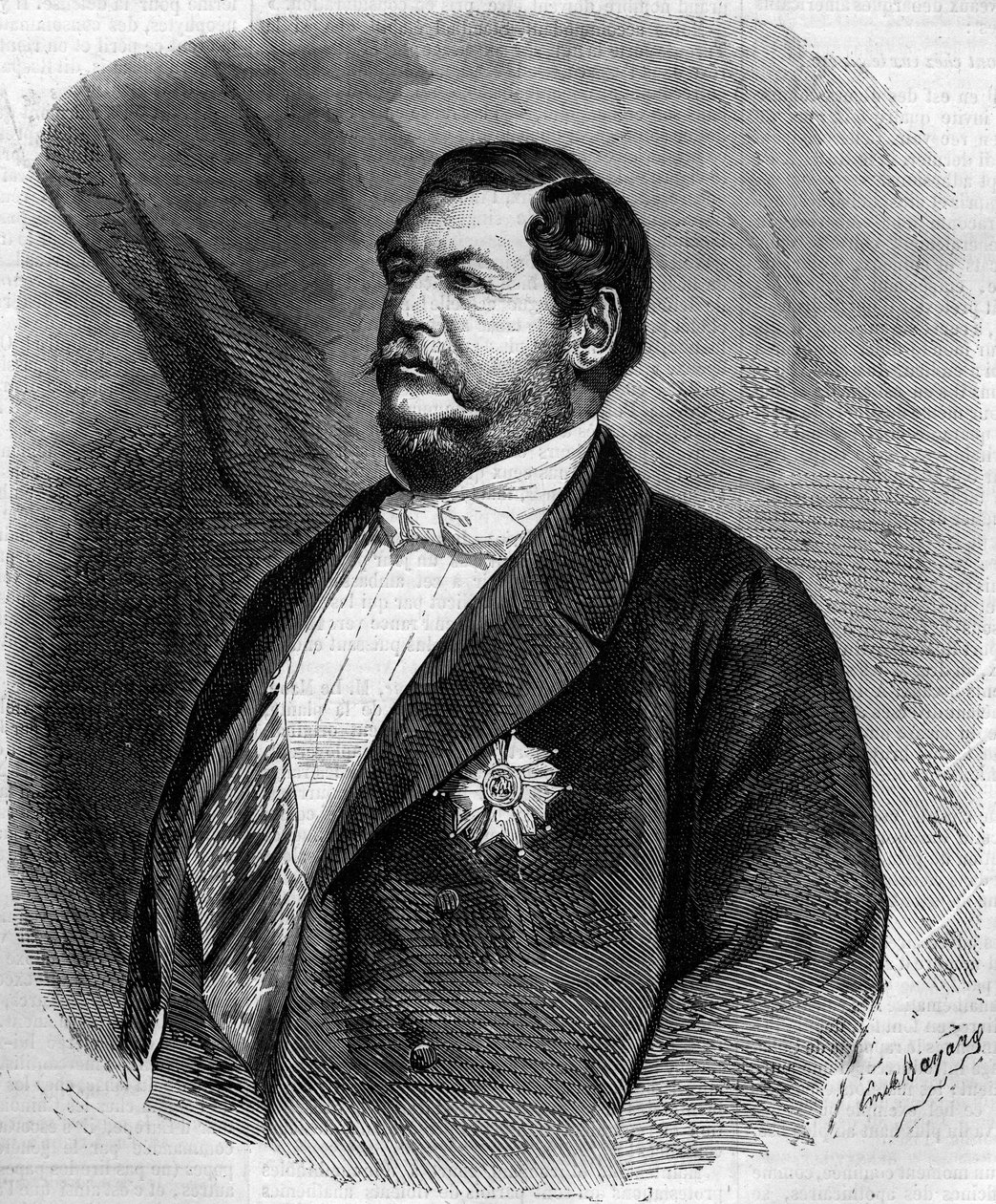 Portrét prince Luciena Murata (Napoleon Lucien Charles) (1803-1878), syna Joachima Murata. Rytina v „“ Le Monde Illustré““ č. 208 ze 6. dubna 1861. od French School