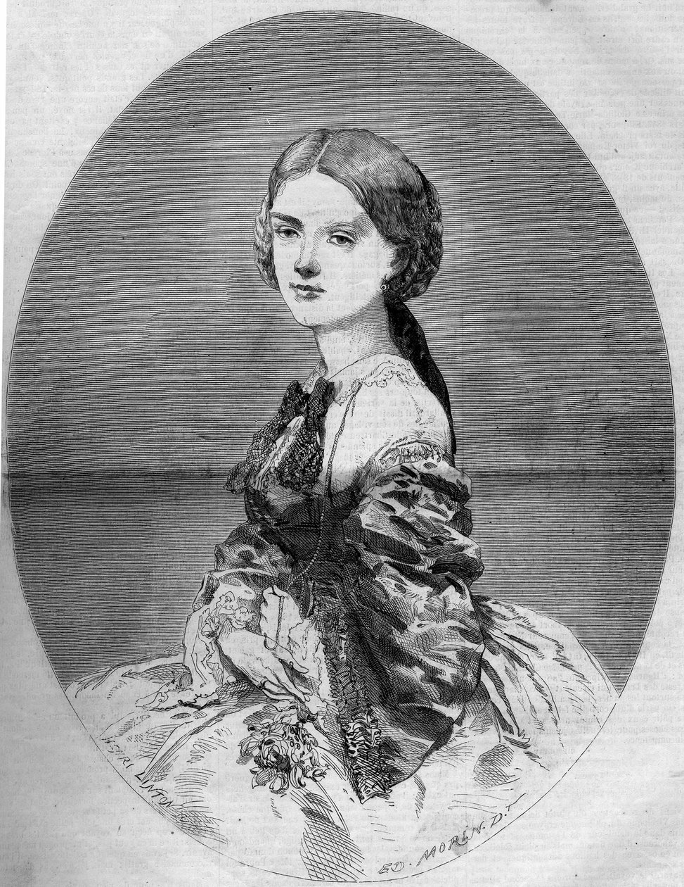 Portrét princezny Clotildy Savojské (1843-1911), budoucí manželky prince Napoleona (1822-1891). Rytina v „“ Le Monde Illustré““ č. 94 z 29. ledna 1859. od French School