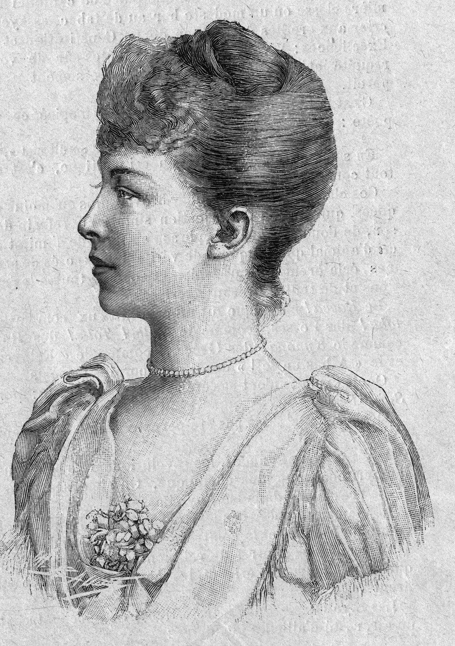 Portrét princezny Marguerite z Orleansu (1869-1940). Rytina v „The Sunday Gazette“ z 5. března od French School