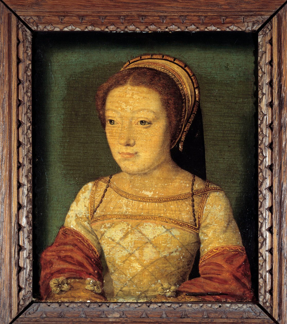 Portrét Renée z Francie, dcery Ludvíka XII., vévodkyně z Ferrary (1510 - 1575). Olej na dřevě, 0,16 x 0,13 m. anonymní malba. Francouzská škola 16. století. od French School