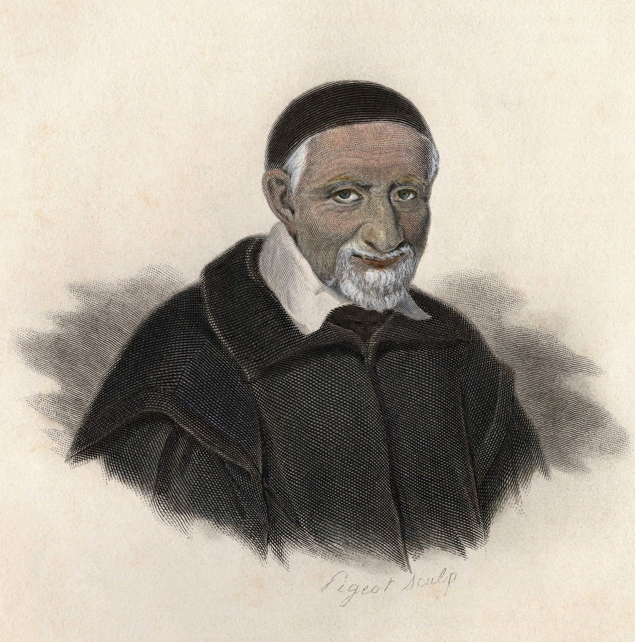 Portrét svatého Vincence de Paul (1581-1660), francouzského kněze a amoniera. v „Portrétech užitečných mužů“ od French School