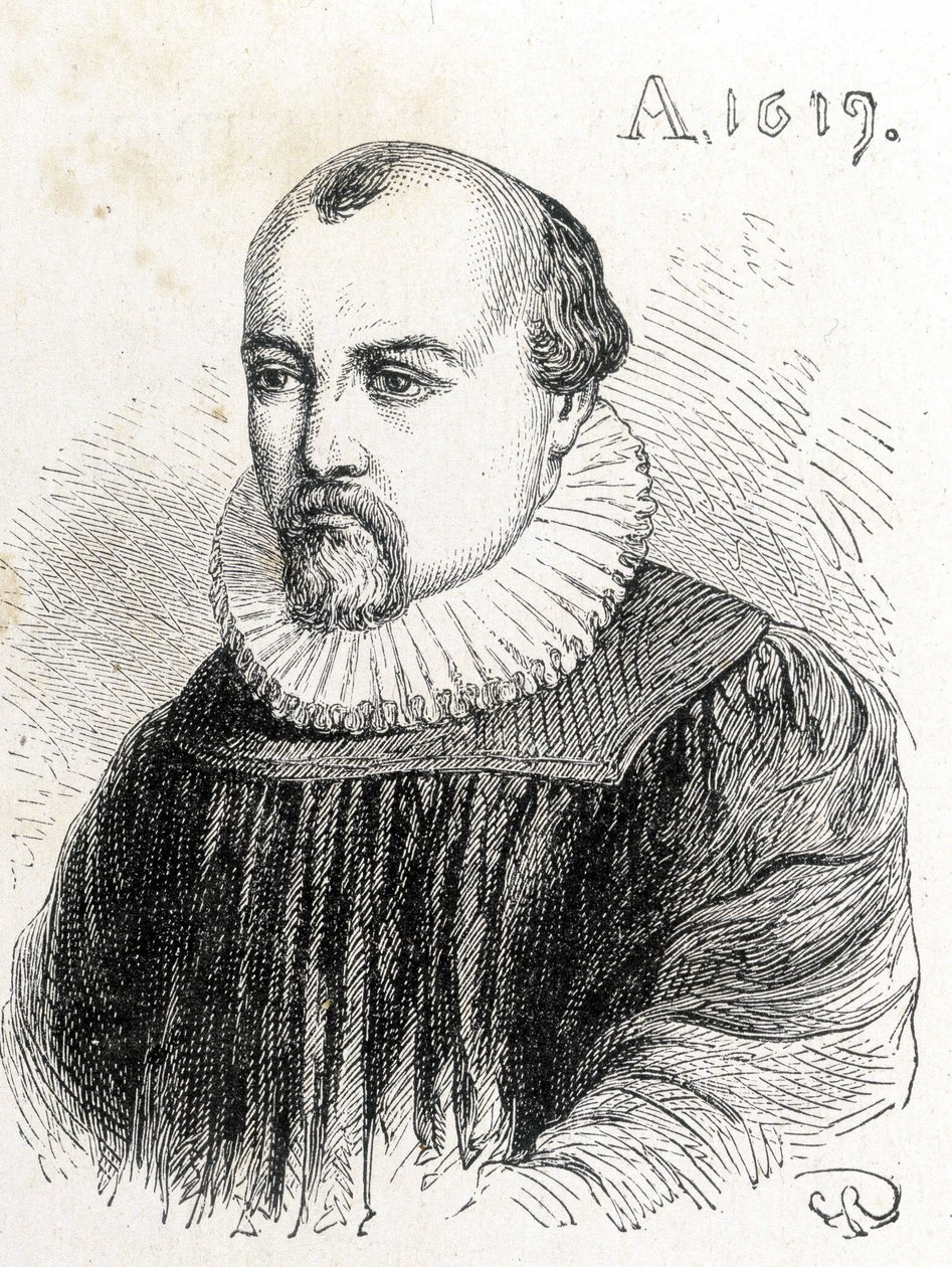 Portrét Solomona de Caus (1576-1624), francouzského fyzika - v „“ Album of Science; proslulí učenci; Velké objevy””” 1896. od French School