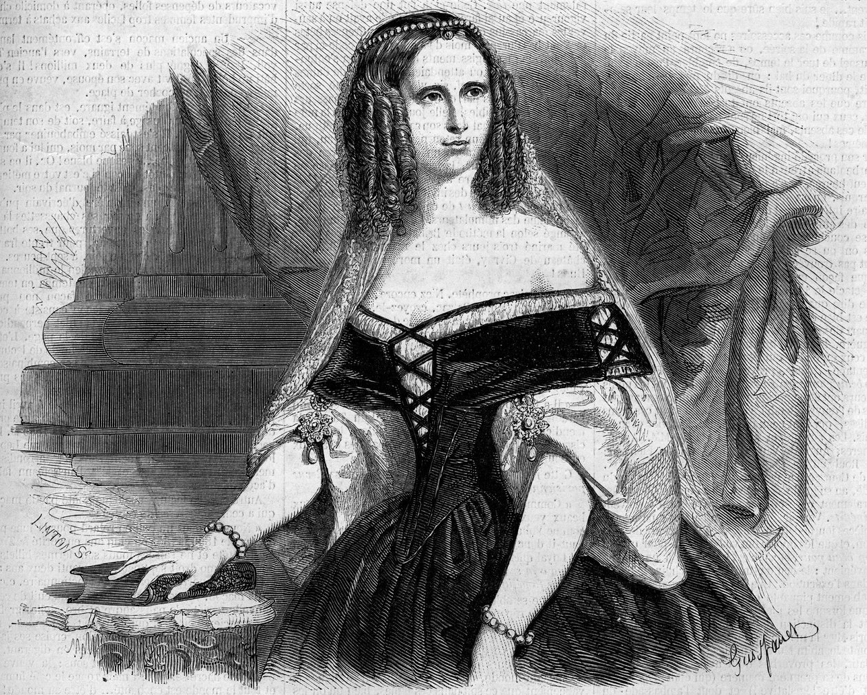 Portrét Sophie Württemberské (1818-1879), královny Holandska. Rytina v „“ Le Monde Illustré““ č. 53 ze 17. dubna 1858. od French School