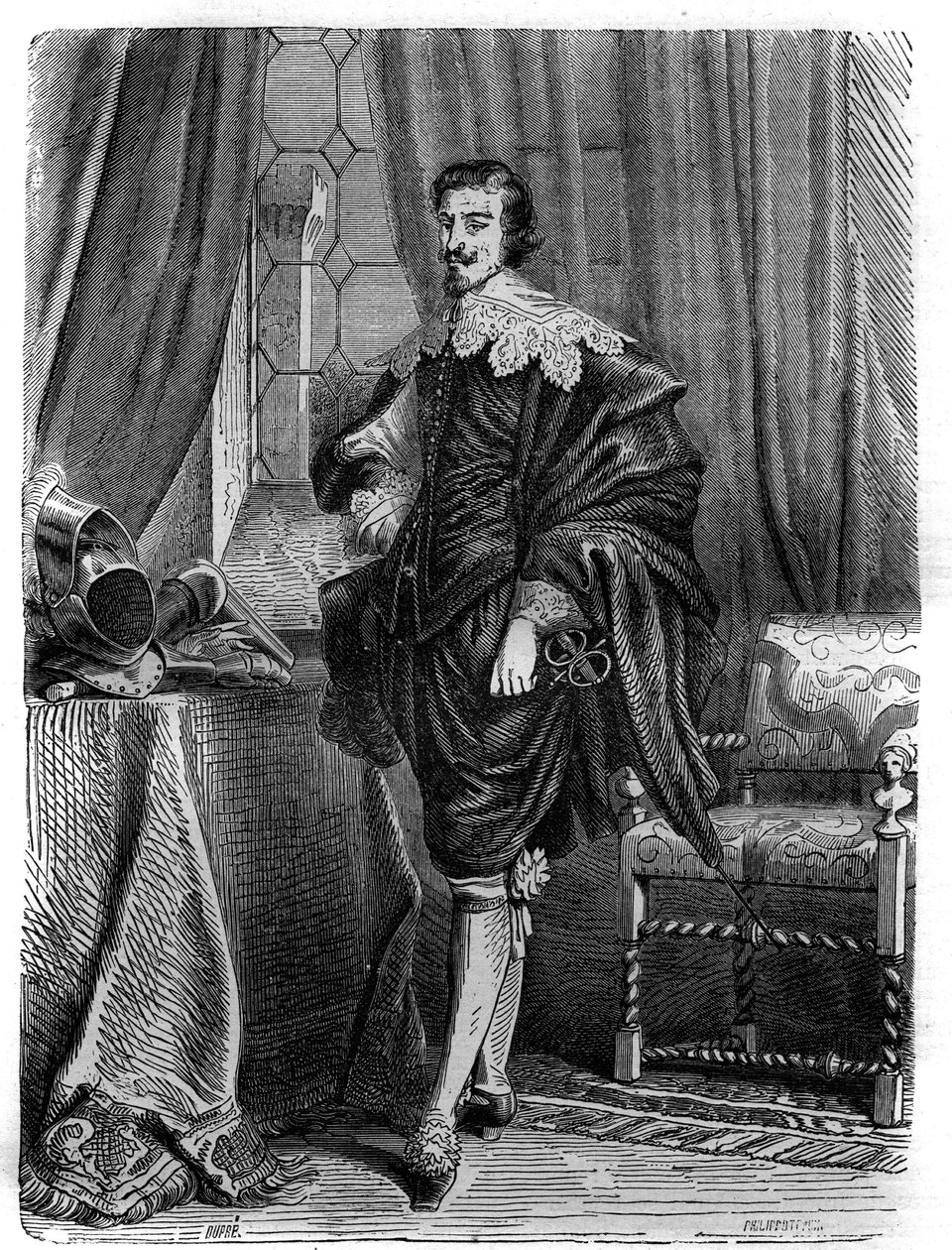 Portrét Thomase Wentwortha (1593-1641), hraběte ze Straffordu, anglického státníka, rytíře podvazku a významné postavy událostí vedoucích k první anglické revoluci. Rytina do „“ Historie papežů (...) Zločiny královny King a Empe od French School