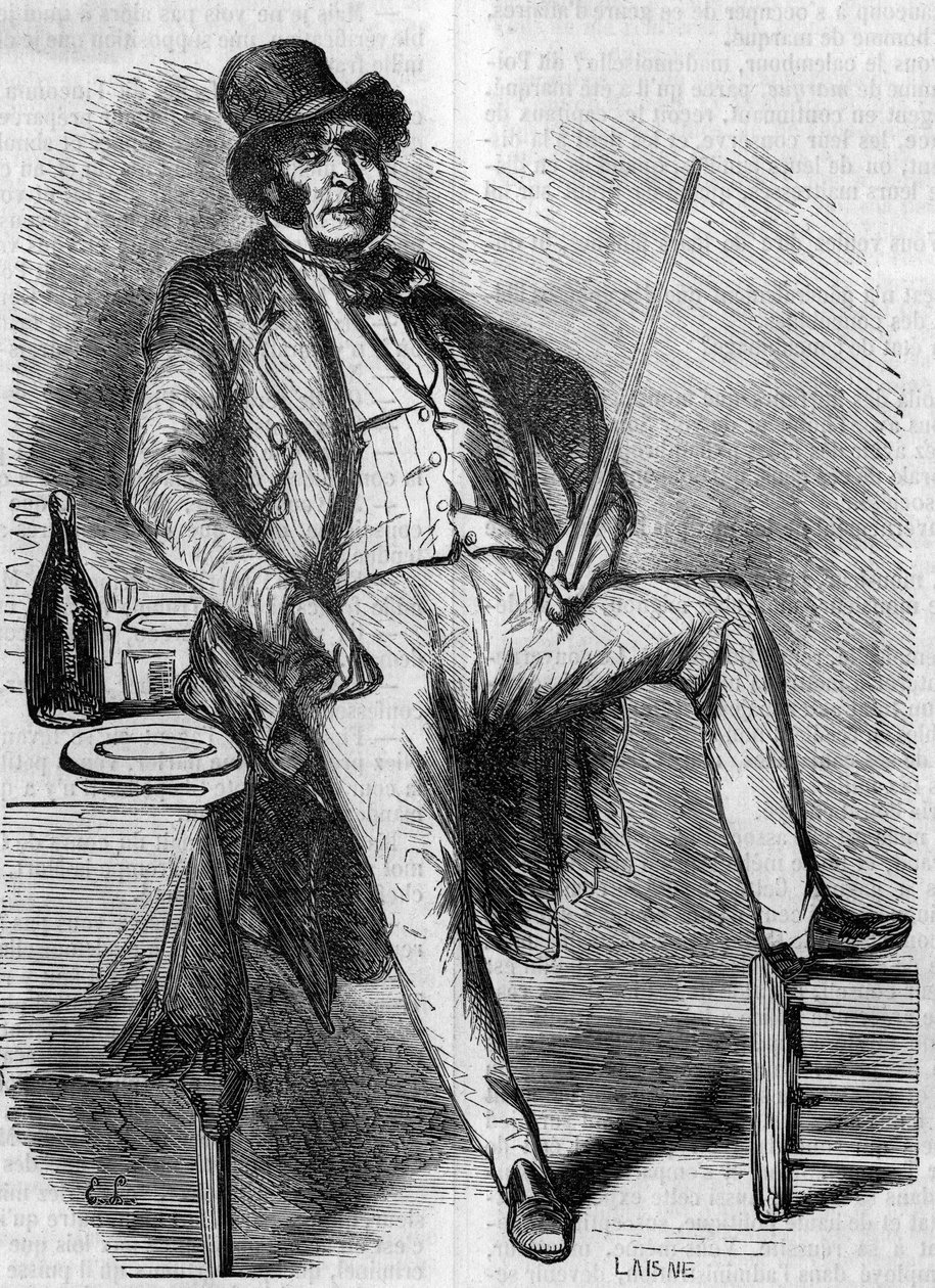 Portrét Vautrina, postava románu „Otec Goriot““. Rytina poloviny 19. století. Ilustrace k „Otec Goriot“ od Honore de Balzac (1799-1850). od French School