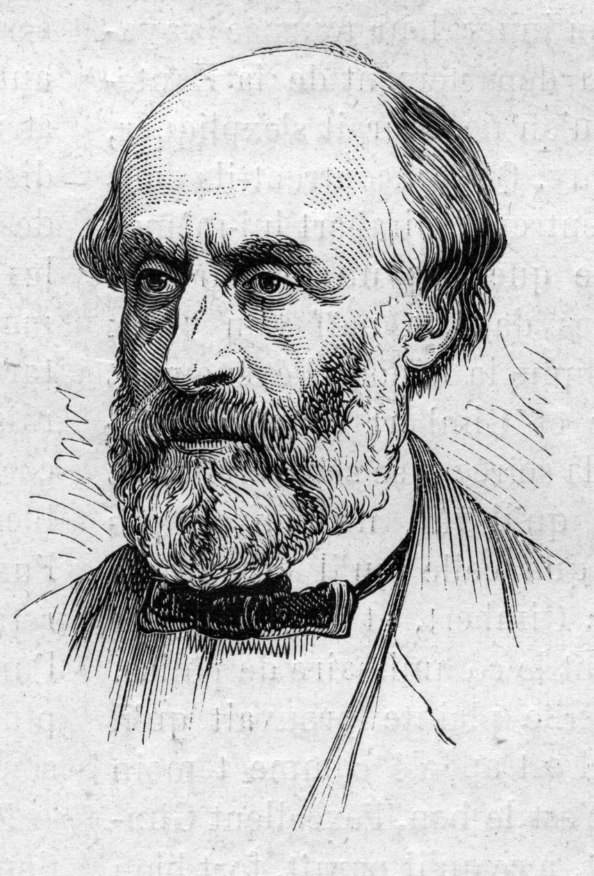 Portrét Victora de Laprade (1812-1883), francouzského básníka a akademika. Rytina v „“ Le Monde Illustré““ č. 883 ze 14. března 1874. od French School