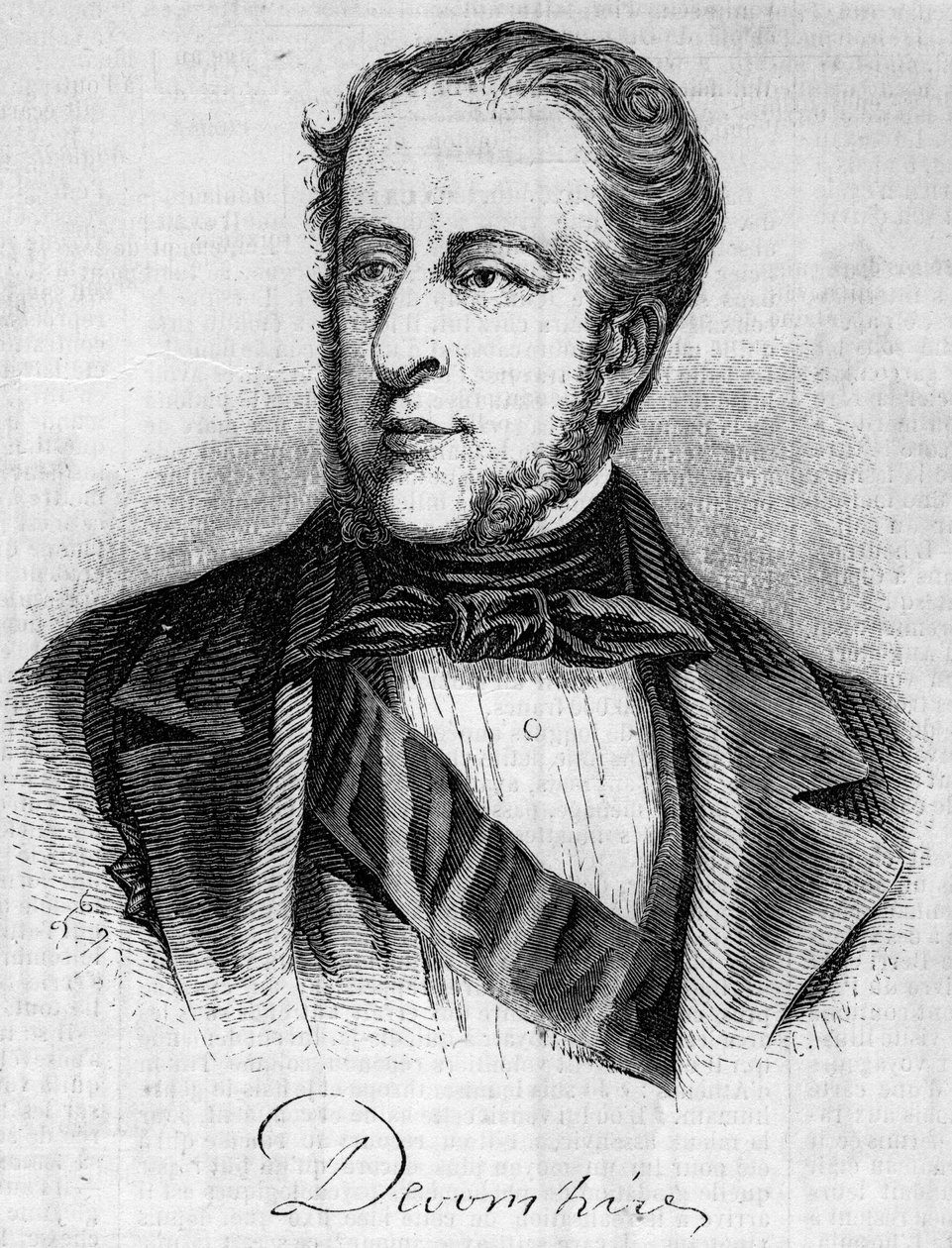 Portrét Williama Spencera Cavendishe (1790-1858), vévody z Devonshire. Rytina v „“ Le Monde Illustré““ č. 45 z 20. února 1858. od French School