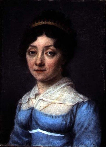 Portrét buržoazní ženy v modrých empírových šatech, kolem roku 1815 (pastel na papíře) od French School