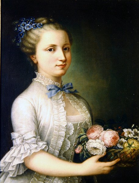 Portrét dámy s květinami (olej na plátně) od French School
