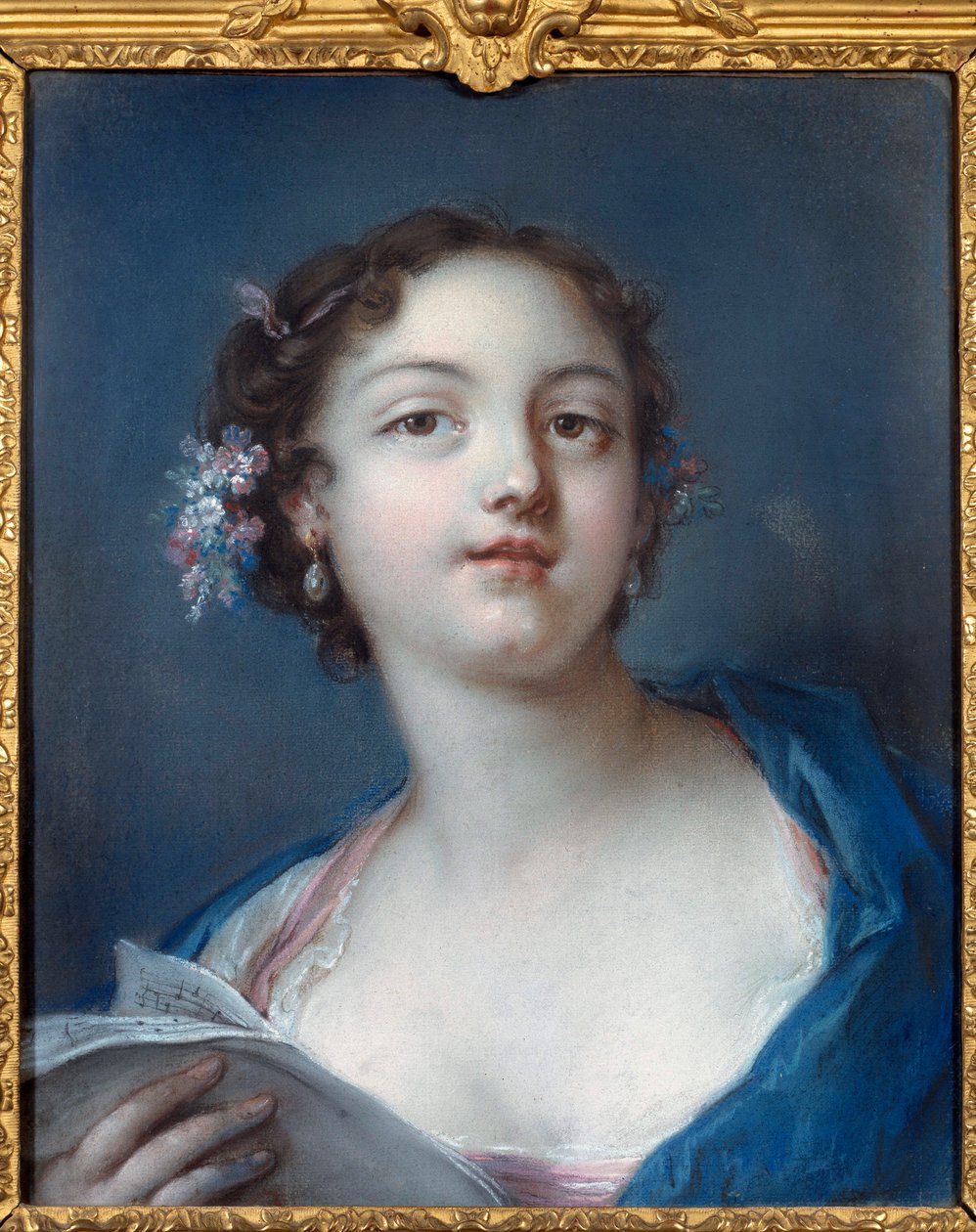Portrét dívky čtoucí partituru Anonymní malba. Chantilly z 18. století, muzeum Conde od French School