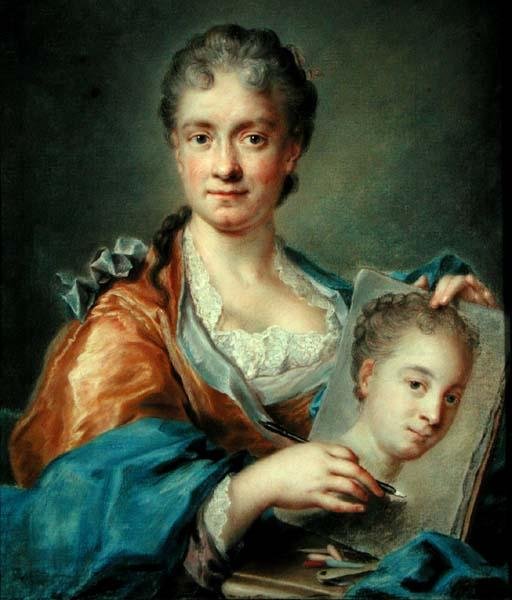 Portrét dámy kreslící portrét, cca 1750 (olej na plátně) od French School